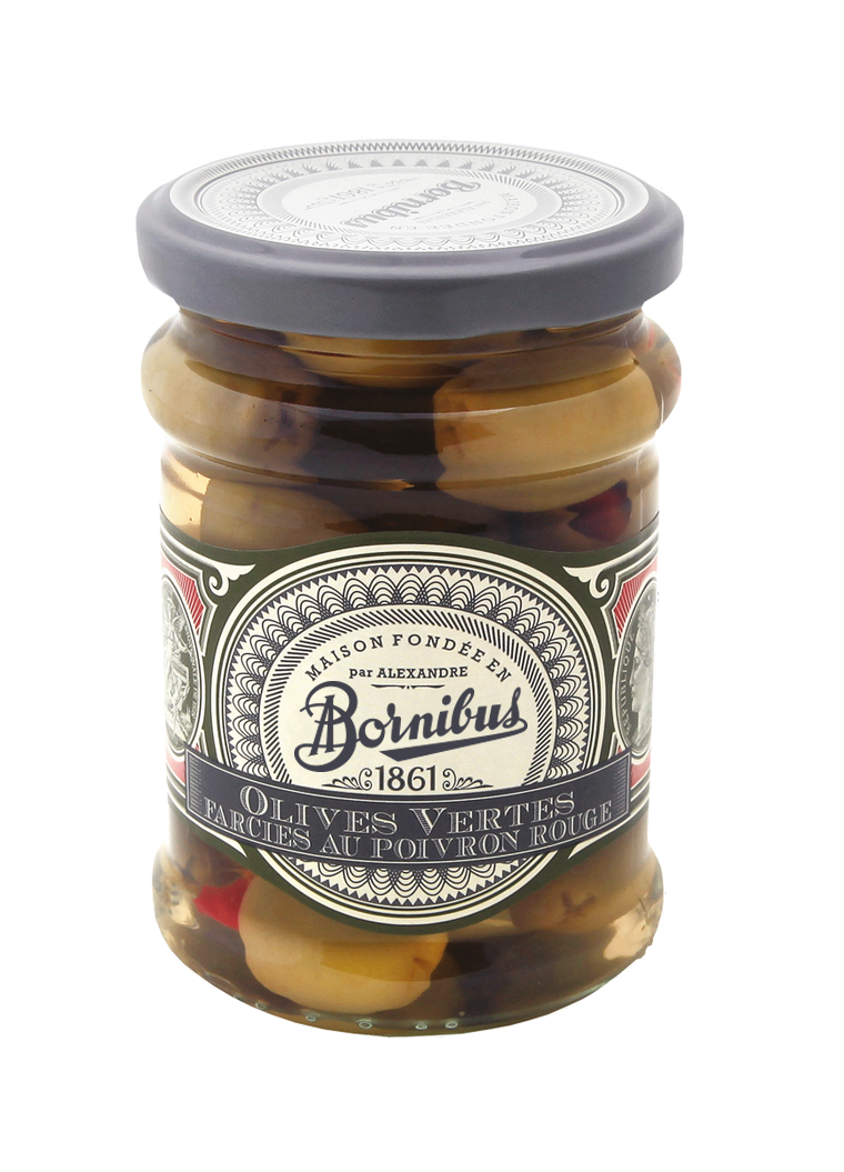 bornibus-olives-vertes-farcies-au-poivron-rouge-bocal-ap-ritif image 1