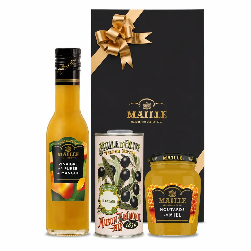 maille-coffret-terre-exotique-moutarde-miel-vinaigre-mangue-et-huile-d-olive image 1